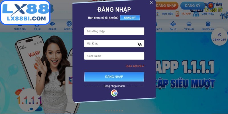 Điền tên tài khoản và mật khẩu tương ứng với thông tin đã đăng ký